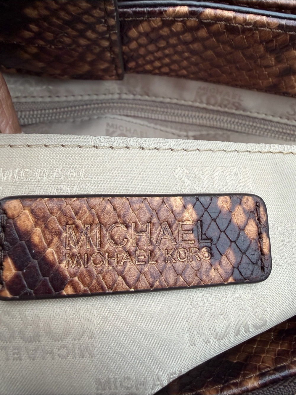 Michael Kors Brown Snakeskin Embossed Satchel Crossbody Brown Python Print - Picture 10 of 13